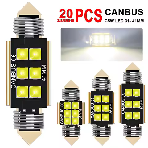 2-20 PCS Festoon 31mm 36mm 39mm 41mm C10W C5W LED Bulb CANBUS 12V 3030-6SMD 6500K White Car Interior