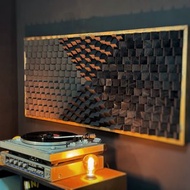 吸音板 - 3D 木牆藝術 - 黑色藝術品擴散器 - 音樂工作室裝飾