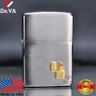 Zippo Mỹ bạc xước dán Logo mạ vàng Z77 - Zippo gắn emblem mạ vàng 3D siêu đẹp