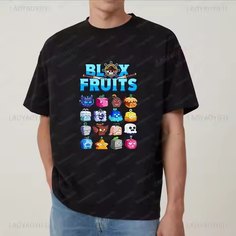 Game Blox Fruits Summer Trend Y2K Harajuku Short-Sleeved Men's and Women's Universal Shirt Pattern L