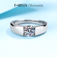 F-OPLUS | 0.5ct 1ct D-color Moissanite Ring for Men with Certificate Platinum Plated 925 Silver Enga