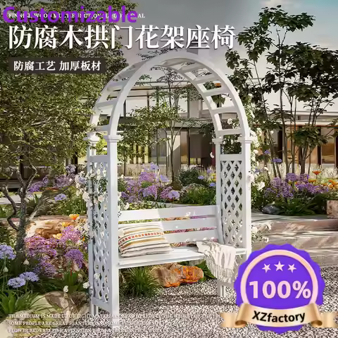 Customizable Outdoor Garden Preservative Wood Leisure Chair Arch Flower Stand Seat Garden Outdoor Ou