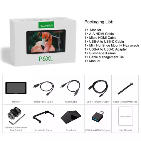 FEELWORLD P6XL 6 Inch Camera Field Monitor 4K HDMI High Brightness 1200nit Aluminium Built-in Batter