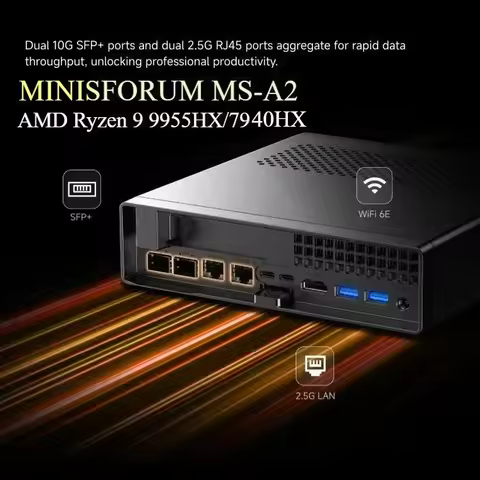 MINISFORUM MS-A2 AMD Ryzen 9 9955HX/7940HX Mini PC DDR5 PCIe3.0 SSD WIFI6E BT5.2 Dual 10G SFP+ Gamin