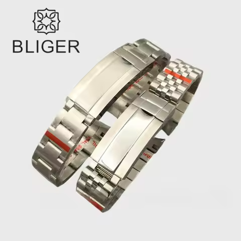 BLIGER 21mm Solid Stainless Steel Watch Bracelet 43mm Case Center with 904L Folding Buckle Glide Cla