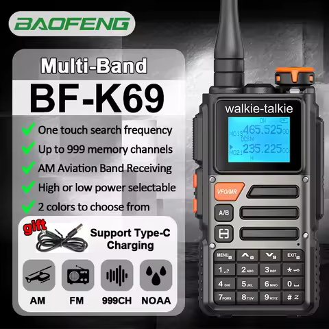 Baofeng BF-K69 Long Range Walkie Talkie Wireless Copy Frequency Multi Band UHF VHF Type-C Ham Two Wa