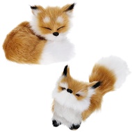 Simulation Fox Toy 2 Piece Fur Fox Model Stuffed Fox Ornament Static Action Figures Fox Squatting Sl