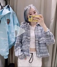 新淨 Zara 藍衣 tweed 薄外套 鬆身 小香風 Chanel alike