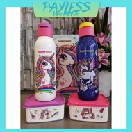 Tupperware Unicorn Collection Bottle 750ml (2) Wtih Box / Lunch Snack Box 400ml (2) / Hadiah Set / Air Botol