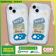 Case Samsung A02S A03S A12 M12 A13 4G A14 A22 4G A23 M32 Softcase Transparan Motif Happy Smile Soft Wave Edge Phone Casing Cover