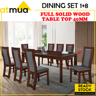 Atmua Furniture Herme Dining Set 6 Seater Meja Makan 1+6 Solid Wood Dining Set [Modern Design]