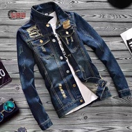 ✕◇jaket lelaki jeans denim trend lokomotif pendek gaya Korea pakaian langsing pelajar muda musim bunga