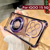 iQOO 15 5G 2025 Four Corner Plating Transparent Phone Case With Bracket For Vivo iQOO 15 iQOO15 5G 2