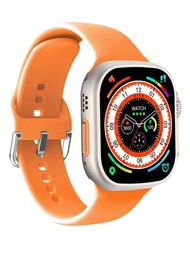 1入組男士女士橙色矽膠錶帶時尚日曆鬧鐘24小時心率監測睡眠跟踪方形錶盤智能手錶兼容安卓iPhone