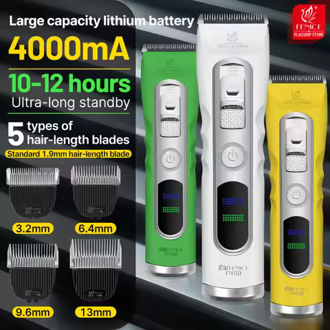 Fenice Green Dog Hair Cutting Machine 4000mA Capacity Cordless LCD Screen Pet Dog Grooming Clipper R