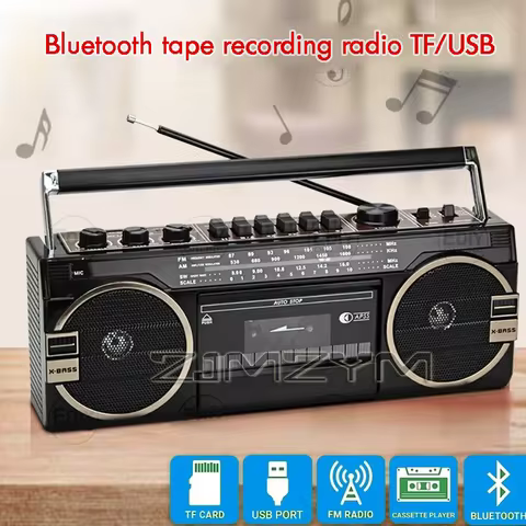 Portable Vintage USB Am Fm USB Tape Radio Dual Recording Boombox Mp3 Audio Cassette Tape Player Reco