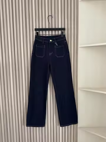 Women's new classic four sided elastic straight leg versatile deep blue jeans, small straight leg mi