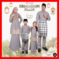 Dhia Cotton Plain Sulam Grey Kurung Moden Riau Mini Budak Baju Melayu Dewasa Kanak-kanak