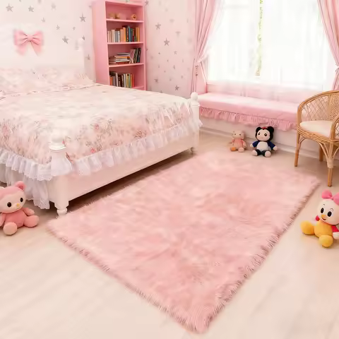 Pink Area Rugs 10x12 Fluffy Fuzzy Furry Rug for Girls Bedroom Living Room Faux Sheepskin Fur Shaggy 