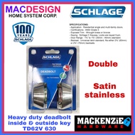 SCHLAGE DOUBLE DEADBOLT TD62V 630 SATIN STAINLESS BOTHSIDE KEY MACDESIGN HOME (OFFICIAL SELLER)