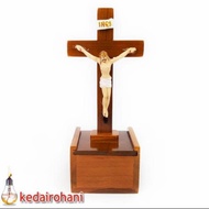 KAYU Cross Sitting Altar Table Worship Prayer Wood Box Rosary Corpus Jesus Statue 17cm Fiberglass Statue