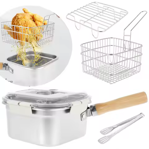 Set Deep Frying Pot Kitchen Fryer With Strainer Stainless Steel Tempura Fryer Pan Fry Pot Chicken Fr