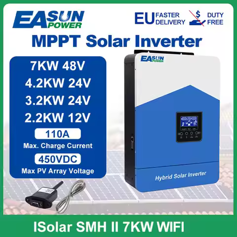 EASUN POWER 7KW 4.2KW 3.2KW 2.2KW Hybrid Solar Inverter 48V 24V 12V 230V With Max 80A 110A MPPT Char