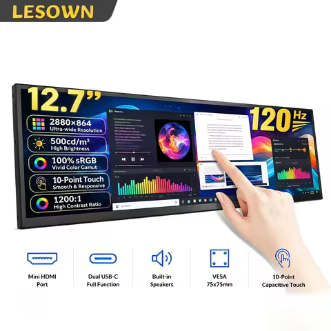 LESOWN 12.7" 120Hz Touch Stretched Bar Screen 2880x864 VESA miniHD PC Case Hardware Status Info Pane