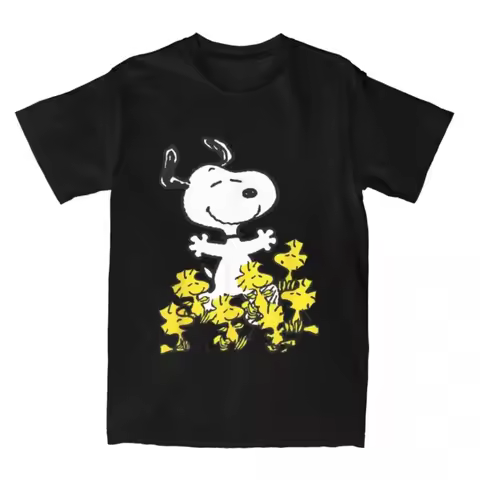 MINISO Fashion Peanut Snoopy Chick Party T-shirt Women Round Neck Kawaii Cotton T-shirt Cute Short S