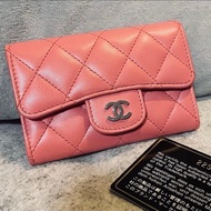 Chanel 銀扣 桃紅 粉紅 卡包 卡夾 名片夾 短夾 零錢包 鑰匙包 參考