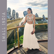 {**ส่งฟรี**} SMALL INDIA 🌺 Women Beauty Ethnic Western Palazzo Set ชุดเซ็ทเสื้อกางเกง 🌺 Women OffWhi
