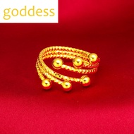 【Malaysia Ready Stock】emas 916 Original Malaysia Gold Necklace Set Open Three-line Ladies Transfer Bead Ring Bracelet Set