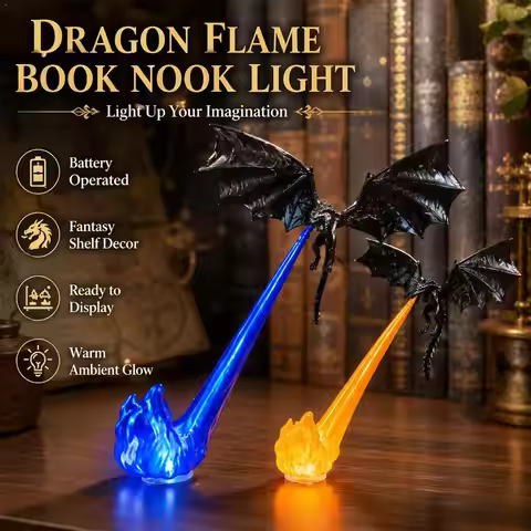 Dragon Bookshelf Nook Light 3D Printing Dragon Flame Book Nook Bookshelf Room Decoration Desktop Orn