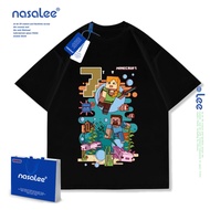 NASA Lee เสื้อยืดเด็กแขนสั้น ผ้าฝ้ายแท้ 100% ลายพิมพ์เกมมายคราฟ สบายและนุ่ม สไตล์เกาหลี คุณภาพดี