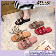 Women Summer Flat Anti Slip Sole Sandal Two Double Strap Casual Slippers Kasut Tapak Anti-Gelincir P