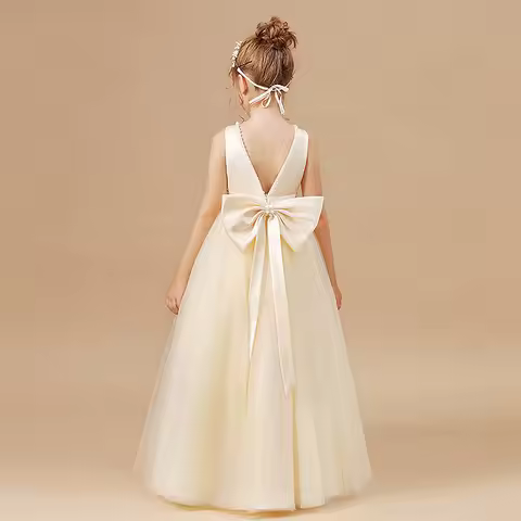 blue girls party dress 7Y white flower wedding dresses 10 years high-end host evening piano performa
