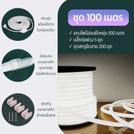 ส่งจากไทย ไฟ Led นีออน Neon flex 220V ไฟเส้น ม้วน100m แถมฟรี ปลั๊กหัวจ่าย ตัดได้ทุก1m ไฟตกแต่ง IP67ก