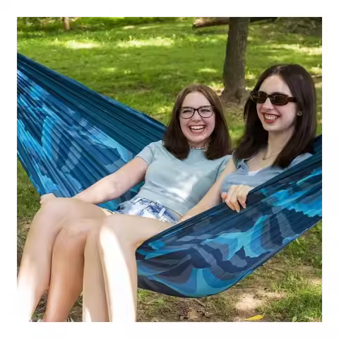 Portable Camping Travel Hammock, Two Person Blue Filtered Ombre, Size 124 Lx 77