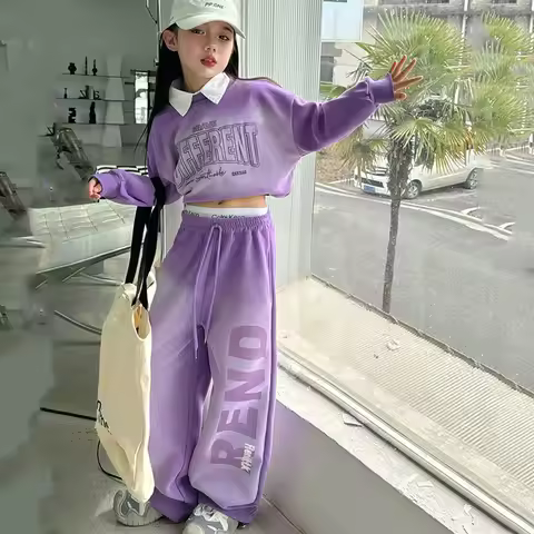 2025 spring kids Girls Clothes Suit Child o-neck letters sweatshirt t-shirt top and bottom pant Trac