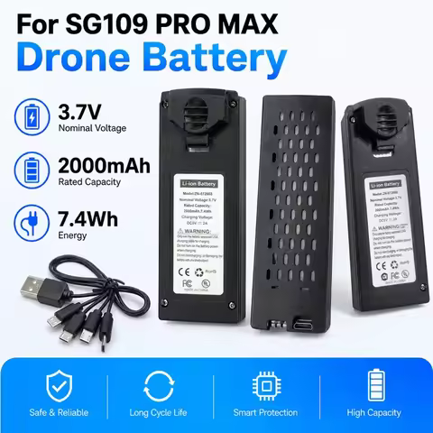 For SG109 PRO MAX 3.7V 2000mAh Black Lithium Battery RC Drone Aircraft Accessories Charging Cable Up