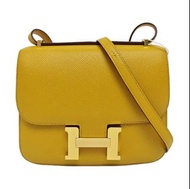 【Authentic】正品 HERMÈS Constance 19 琥珀黄Epsom牛皮康康包单肩包斜挎包 金色五金 Y刻