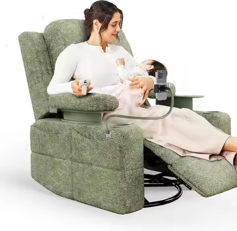 Rocking Chair Nursery with Adjustable Armrests, Electric Glider Recliner Nursing Chair for Breastfee