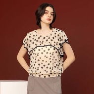 【MEDUSA】米色荷葉點點雪紡上衣(M-2L) | 女短袖上衣 甜美穿搭