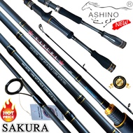 คันเบ็ดตกปลา คันตีเหยื่อปลอม Benmingo Sakura คันเบส Lure wt. 8 - 18 g. ไกด์ 10 ตัว น้ำหนักคันเบ็ด 170 กรัม (g.) ไกด์ Fuji / รีซีท Fuji ด้ามยาง