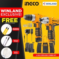 ♚△INGCO by Winland Lithium-Ion Cordless Drill &amp; Cordless Impact Driver 2-PC Combo Kit CKLI1201