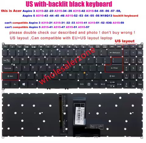 New US US Keyboard For Acer Aspire 3 A315-22,A315-23,A315-34,A315-35,A315-54,A315-54G,A315-42,A315-4