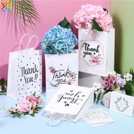 Floral Design Thank You Kraft Paper Gift Bags for Wedding Birthday Party Gift Packaging Decor Christmas Baby Shower Favors