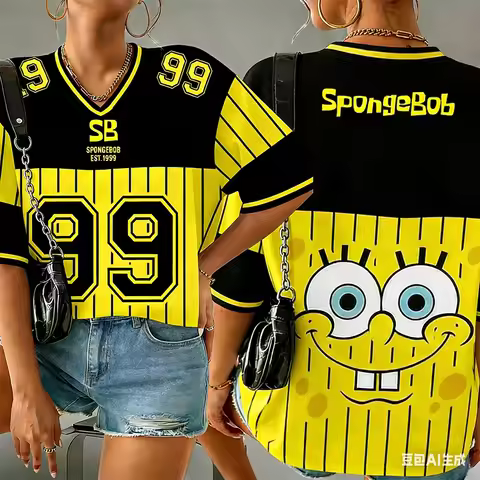 2026 Fashion Summer SpongeBob AI Quick Drying T-shirt 3D Printed Outdoor Short Sleeve T-shirt Y2k Pa