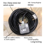 (READY STOCK) HEAVY DUTY TRS Cable Ums 13amp single metal clad switch c/w fajar 2.5mm x3c trs cable