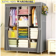 Almari Pakaian Baju Langsir Moden / King Size Non- Woven Cloth Curtain Wardrobe/Single Size Non- Wov